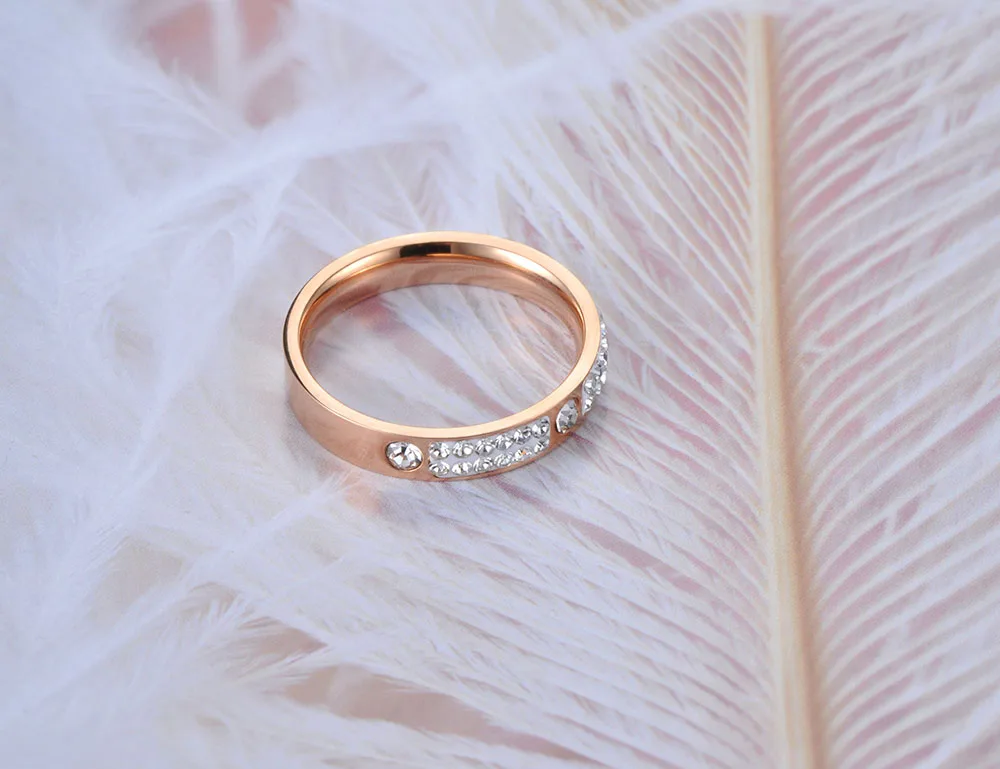 Lokaer, классические кольца из розового золота, титановая сталь, микро стразы, обручальное кольцо, ювелирные изделия для женщин, Anillo R19010