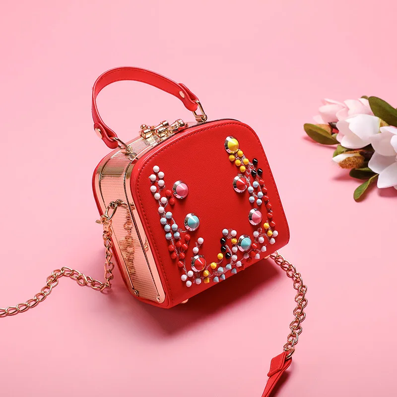 

New fashion personality box shape rivets metal casual bag ladies shoulder bag totes handbag crossbody messenger Camera bag