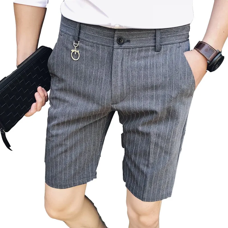British Style Shorts Men 2019 Business Striped Mens Shorts Knee Length