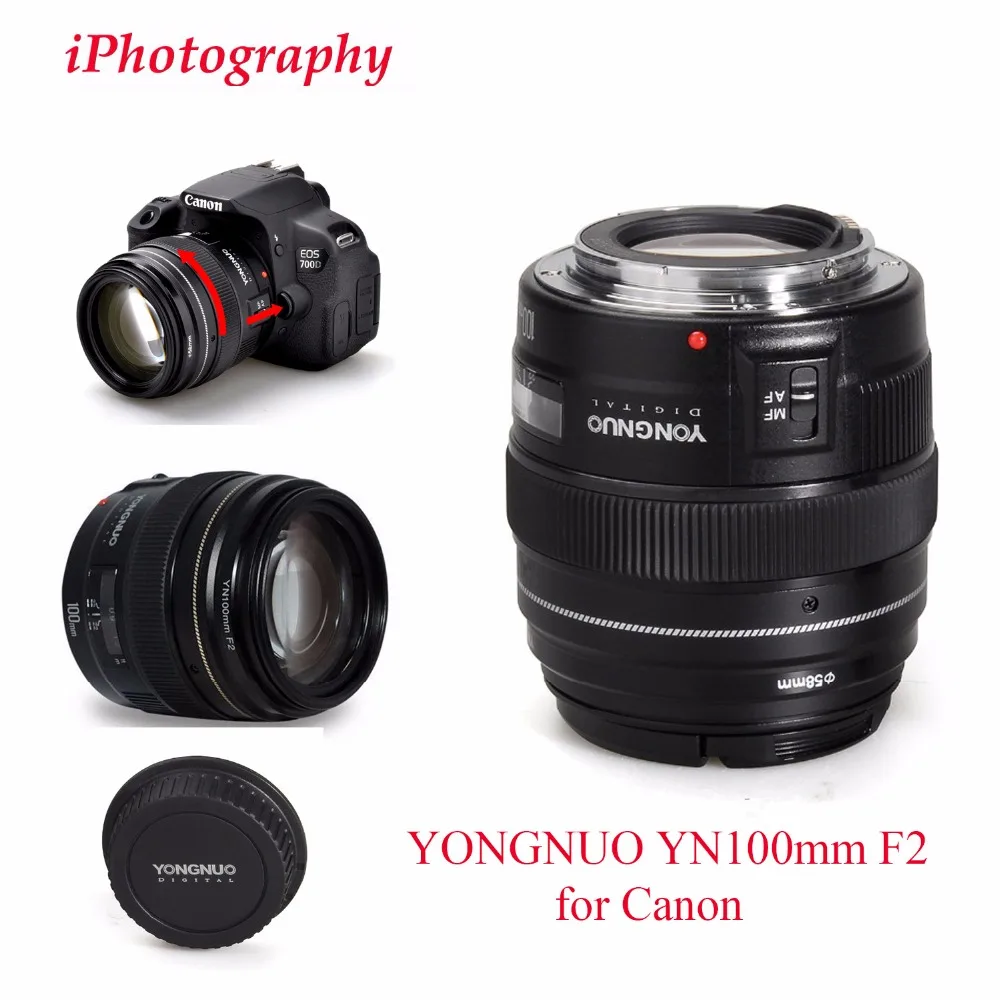 YONGNUO YN100mm F2/F2N AF/объектив MF с большой апертурой Стандартный Средний телеобъектив с фиксированным фокусным расстоянием для Nikon, для камеры Canon