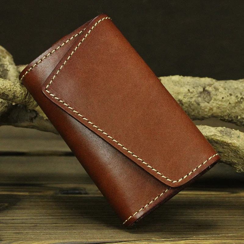 

PEOPLE MONTAIN Vintage leisure vegetable tanned leather key bag tree cream leather keychain leather key case FREE SHIPPING