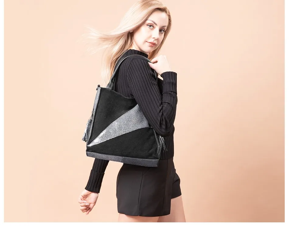 REALER натуральная кожа сумка женская с короткими ручками, большая сумка на ремне для женщин, дизайнерская лоскутная сумка через плечо