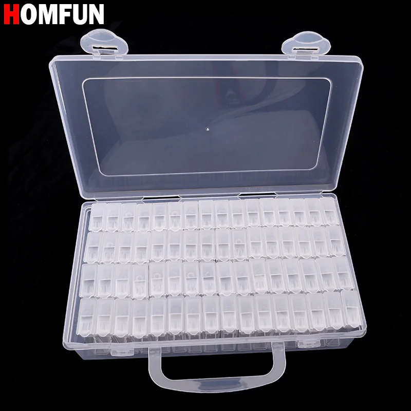 Goedkoop HOMFUN Diamant borduurwerk diamant schilderen tool! 64 rooster, doorzichtige plastic opbergdoos, 64 Raster sieraden Boor Opbergdoos