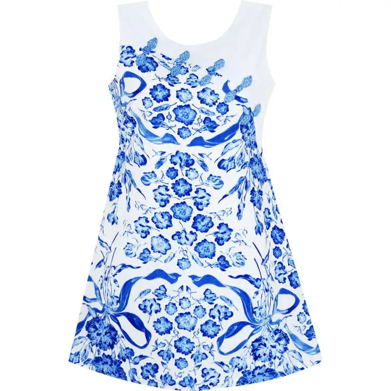 Sunny Fashion платья для девочек новогодние костюмы Цветок Девушка Платье Синий Белый