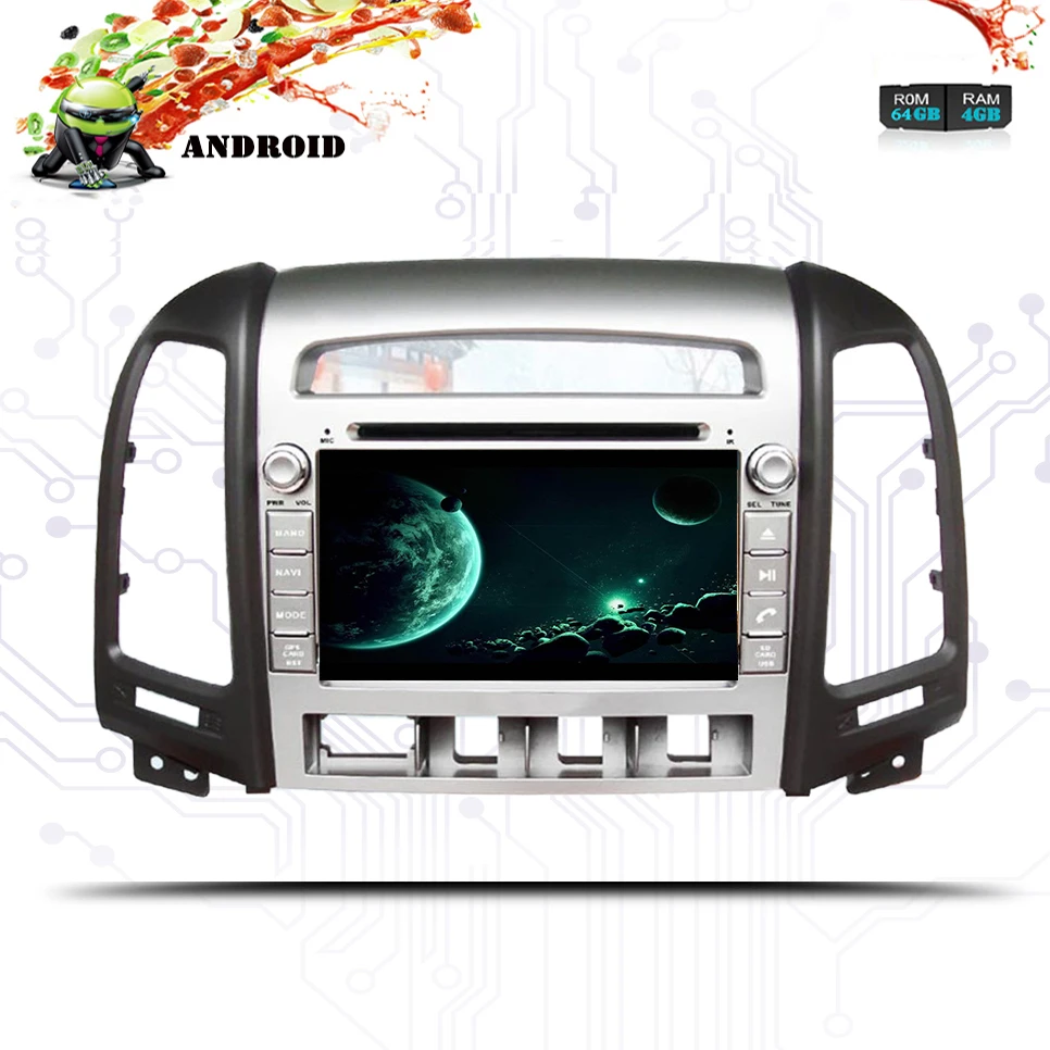 Discount 1024*600 Octa Core 2din Android 9.0 4G+64G Car Radio DVD GPS For Hyundai Santa Fe 2006-2012 Headunit Radio Cessette recorder 1