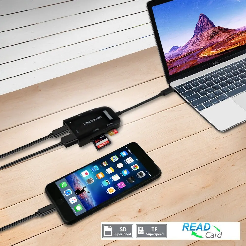 USB C концентратор, leadzoe USB 3,1 Тип C Hub конвертер с 3 USB 3,0 хаб Порты и разъёмы и SD/Micro SD Card reader и Тип C 3,1 зарядки Порты и разъёмы адаптер