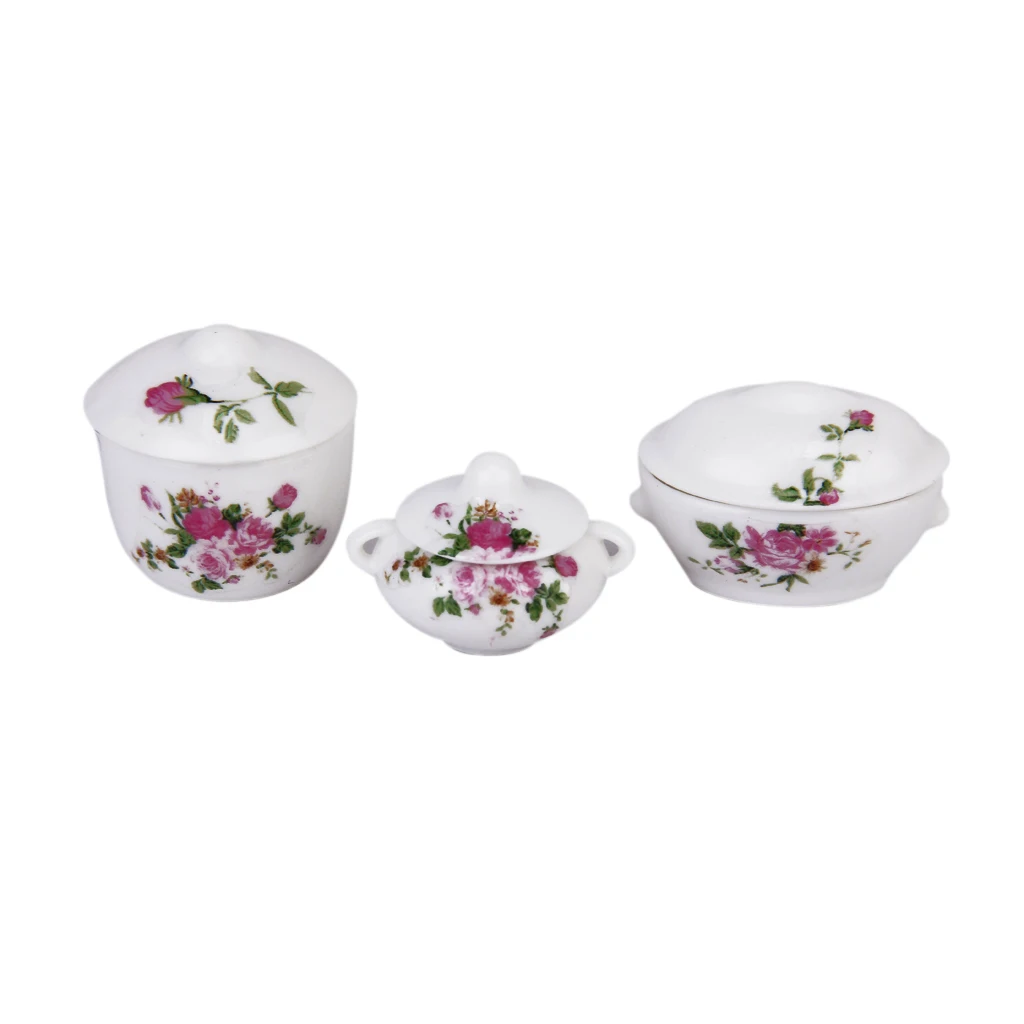 1/12 Dollhouse Miniature Dining Ware 1:12 Scale, Casserole Pot Bowl with Lids, for Doll House Kitchen Dining Room Decor