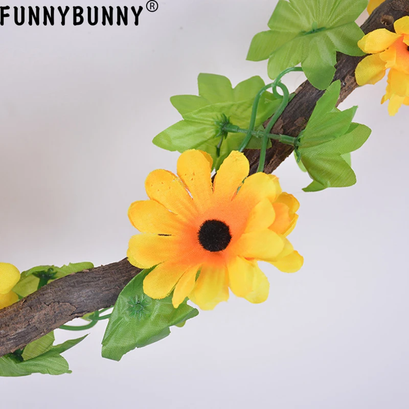 FUNNYBUNNY Artificial Sunflower Rattan Garland Silk Flower Ivy Vines for Home Wedding Garden Stairs Balconies Lofts Decoration FUNNYBUNNY Artificial Sunflower Rattan Garland Silk Flower Ivy Vines for Home Wedding Garden Stairs Balconies Lofts Decoration