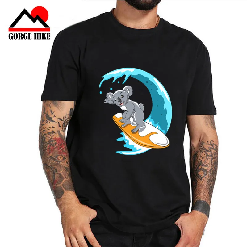 

New Funny Cute Koala Bear kawaii surfing koala Design Summer Tshirts Custom Printed Tops Hipster Tees Cartoon Animal T-shirt Men