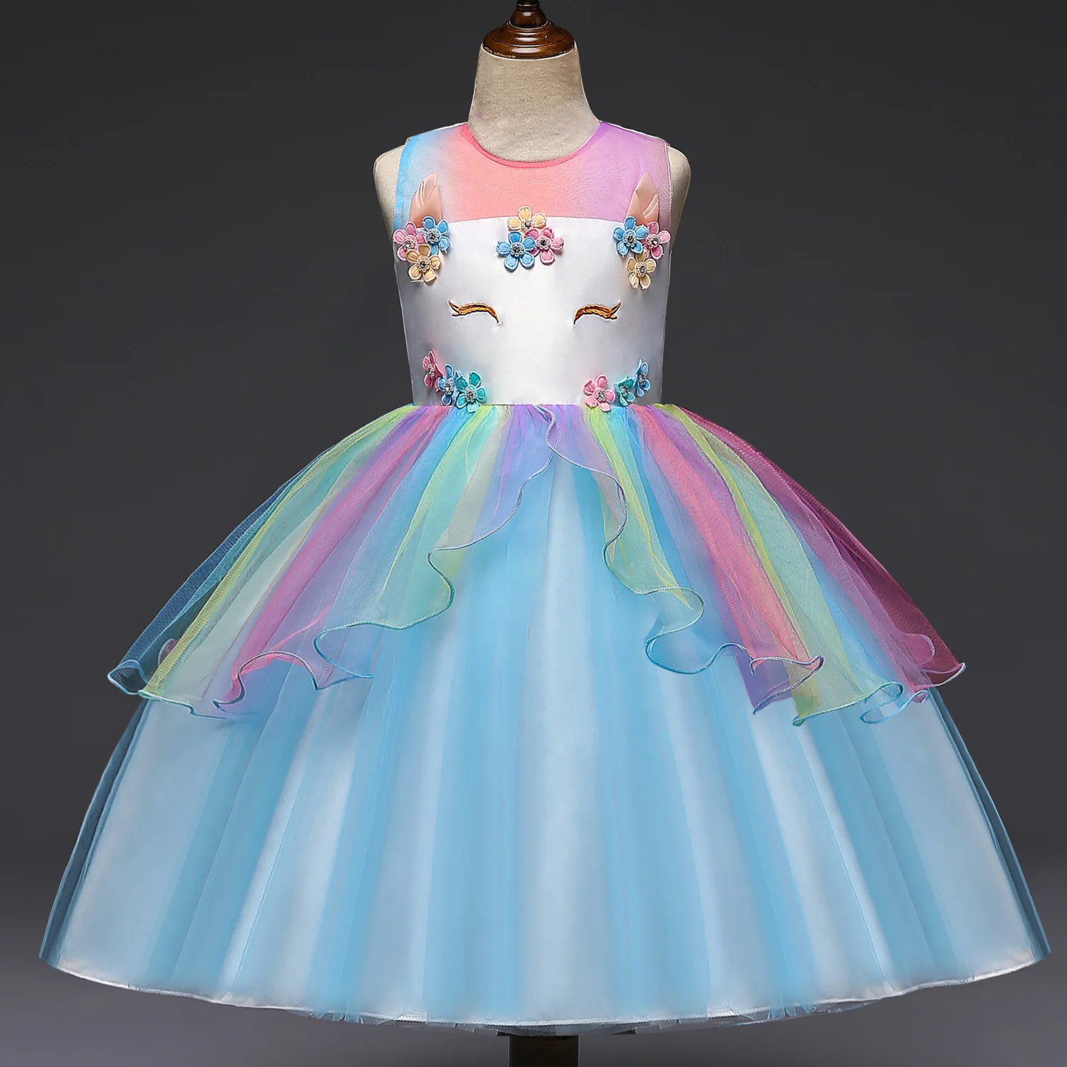 Праздничное платье принцессы в европейском и американском стиле с единорогом для девочек, Детский костюм на день, Детские платья для девочек