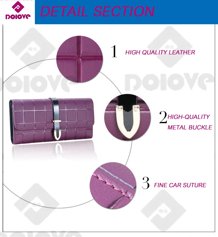 DOLOVE пряжка женский кошелек Европейский Американский стиль Сумочка Дамский кошелек решетчатый узор и брендовая кожаная длинная Мода