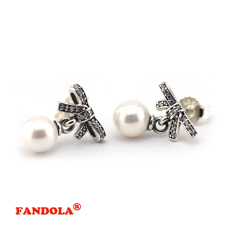 

Compatible With European Jewelry 925 Sterling Silver Dangle Earrings Delicate Sentiments,White Pearl & Clear CZ DIY FLE047