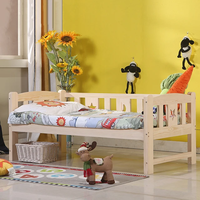 High Quality Solid Wood Children Bed Lengthen Widen Baby Wooden Bed