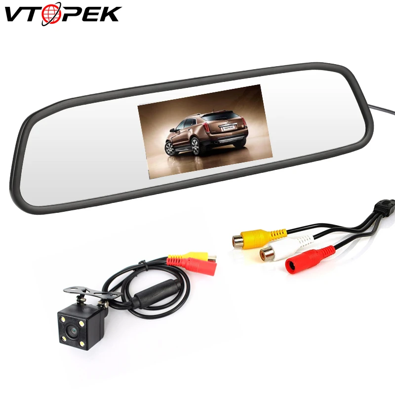 

Vtopek 4.3 inch car monitor HD vehicle mirror 2 video input Adjustable reverse image rearview TFT LCD Parking Assistance System
