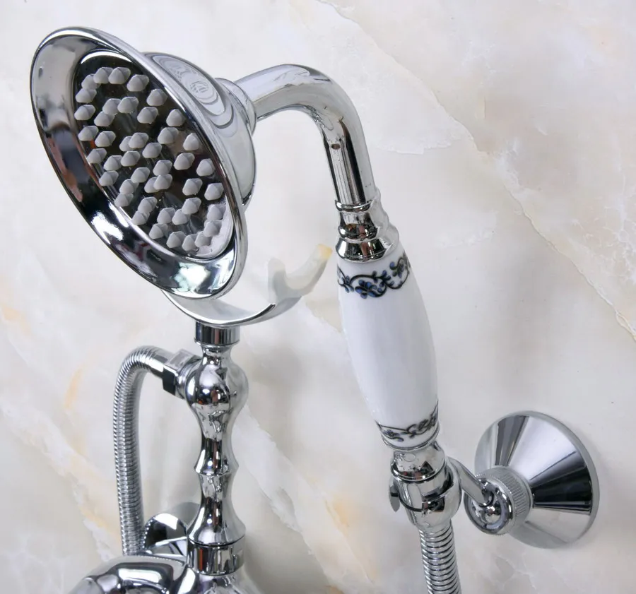 Modern Wall Mount Polished Chrome Brass Bathroom Tub Faucet Clawfoot Hand Shower Mixer Tap Telephone Shape Hand Spray ana246