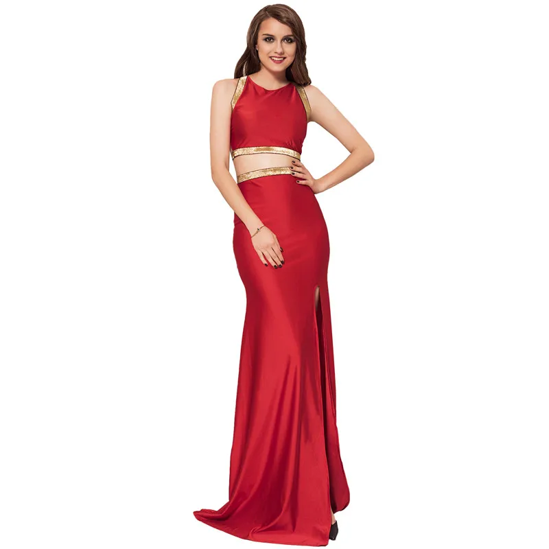 

Vestido Longo Separate Plus Size Dress Long Party Dress Summer Sexy Front Fork Back Bandage Brief Golden Edge Dress V1010