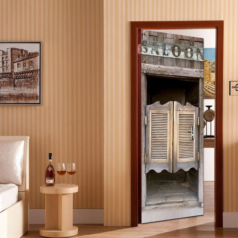 Индивидуальный размер 3D красивые Ландшафтные наклейки на дверь для гостиной спальни ПВХ клейкие обои домашний декор Водонепроницаемая наклейка на дверь