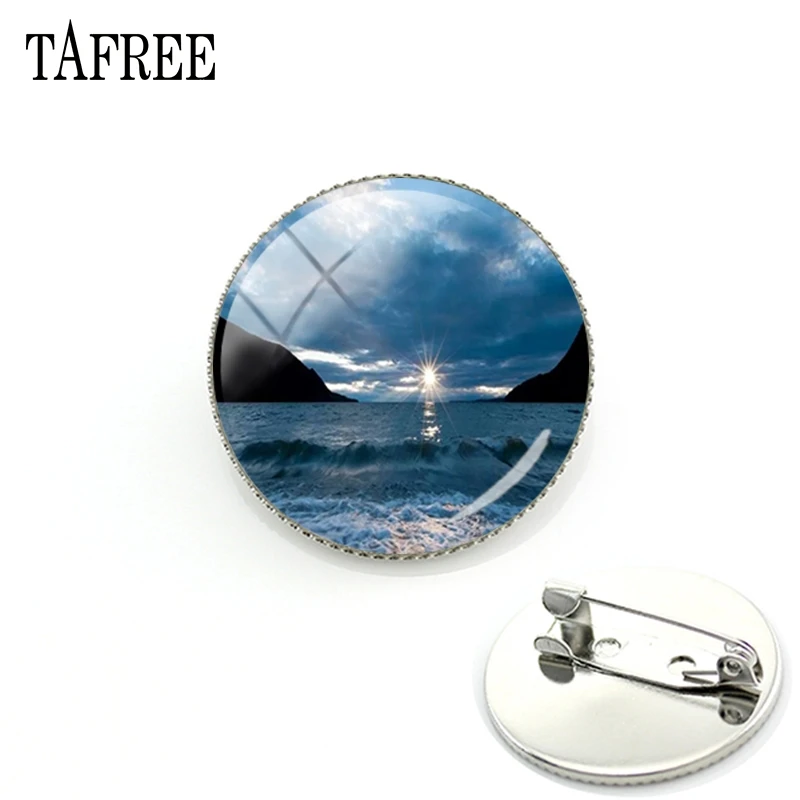 

TAFREE Famous Lake Baikal Scenery Art Picture Brooch Pins The Deepest Of All The Lakes Glass Cabochon Dome Badges Jewelry FA634