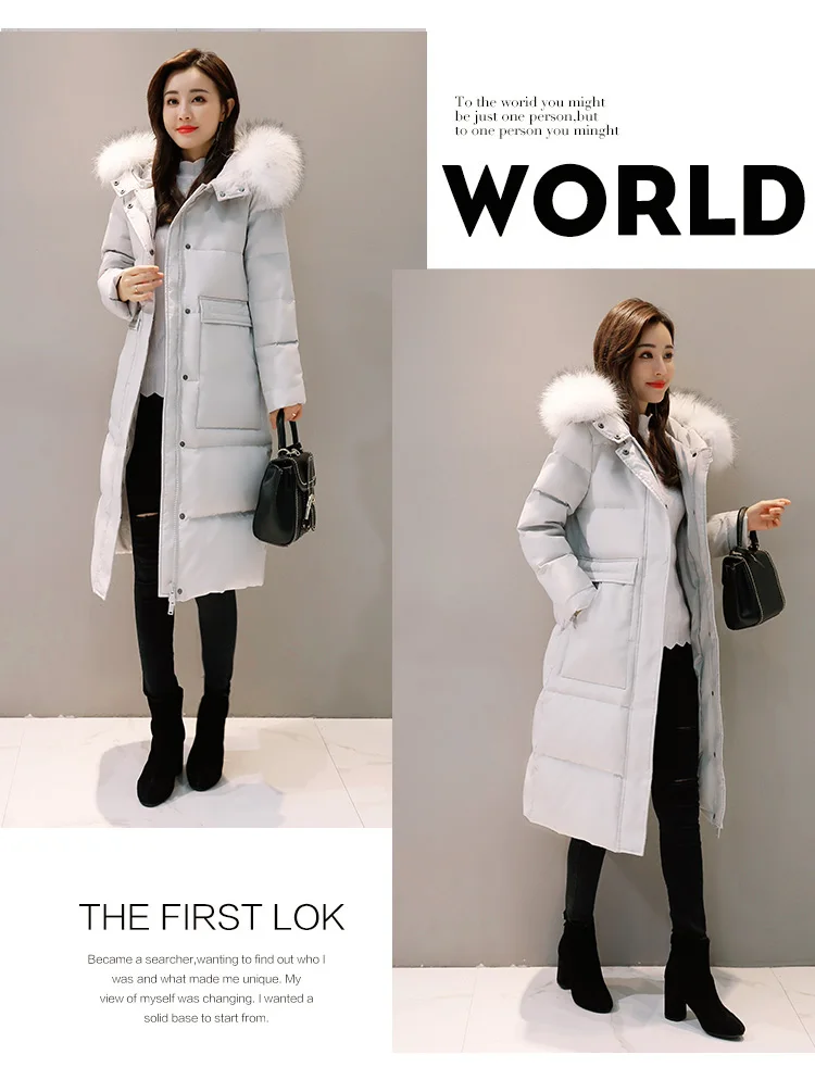 Tcyeek зимняя куртка-пуховик для женщин длинный толстый пуховик женский большой мех с капюшоном теплая одежда дамские модные куртки LWL1044