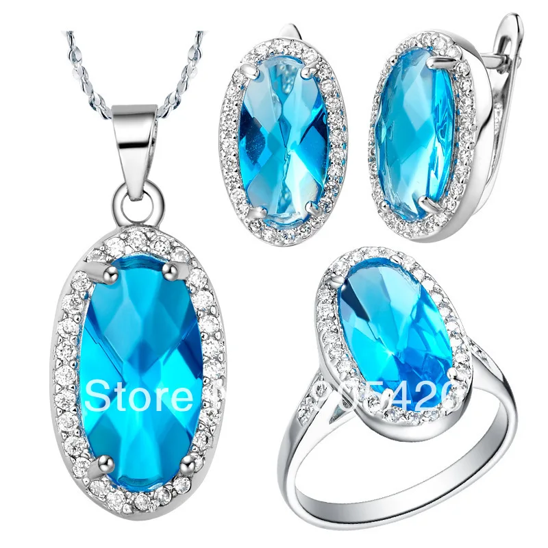 

OMH wholesale fashion 18 KT white gold or rose gold crystal Women girls gift Necklace + Earrings+Ring Jewelry setsTZ43