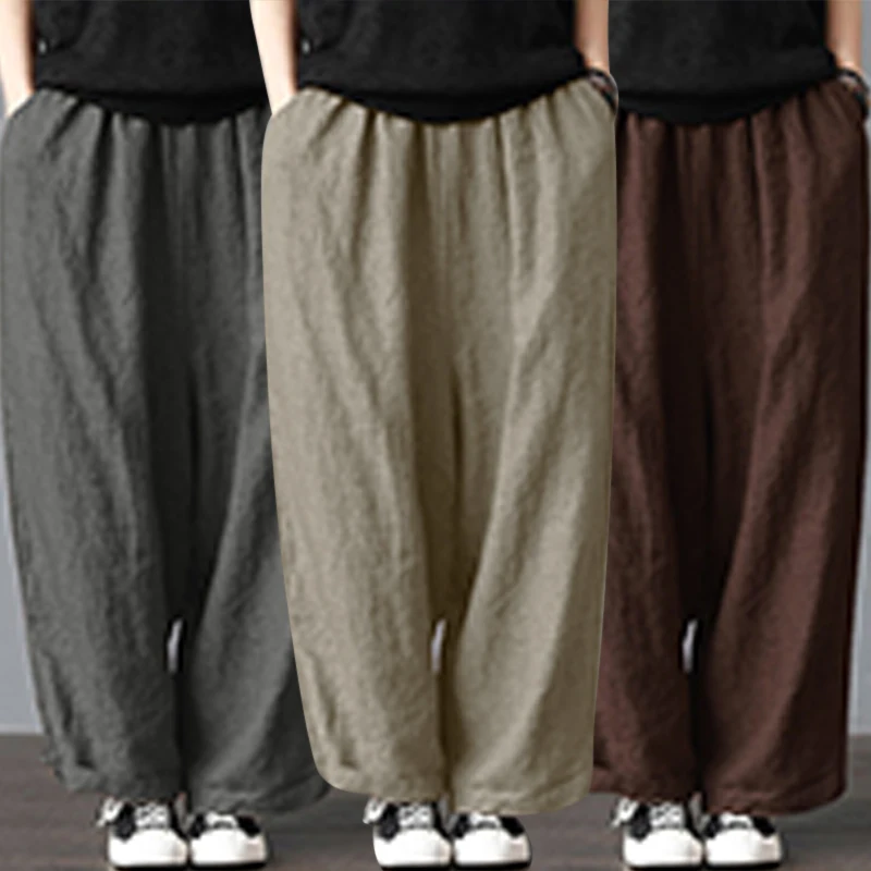 

Women Loose Wide Leg Pants With Pocket Women Plus Size Cotton Linen Baggy Pants Ladies Casual Summer Autumn Baggy Harem Trouser
