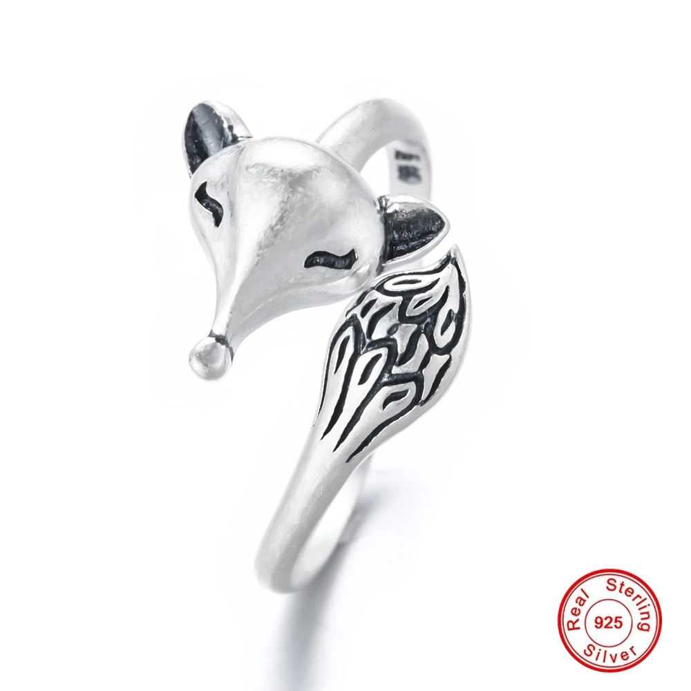 

NOT FAKE S925 Fine Jewelry Ring Simplistic Clever Cute Fox Women Handmade Vintage Natural Retro Exquisite