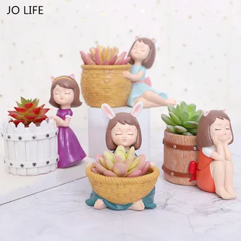 

JO LIFE Home Craft Bonsai Cactus Flower Pot Desktop Decoration Mini Girl Succulent Plants Pot