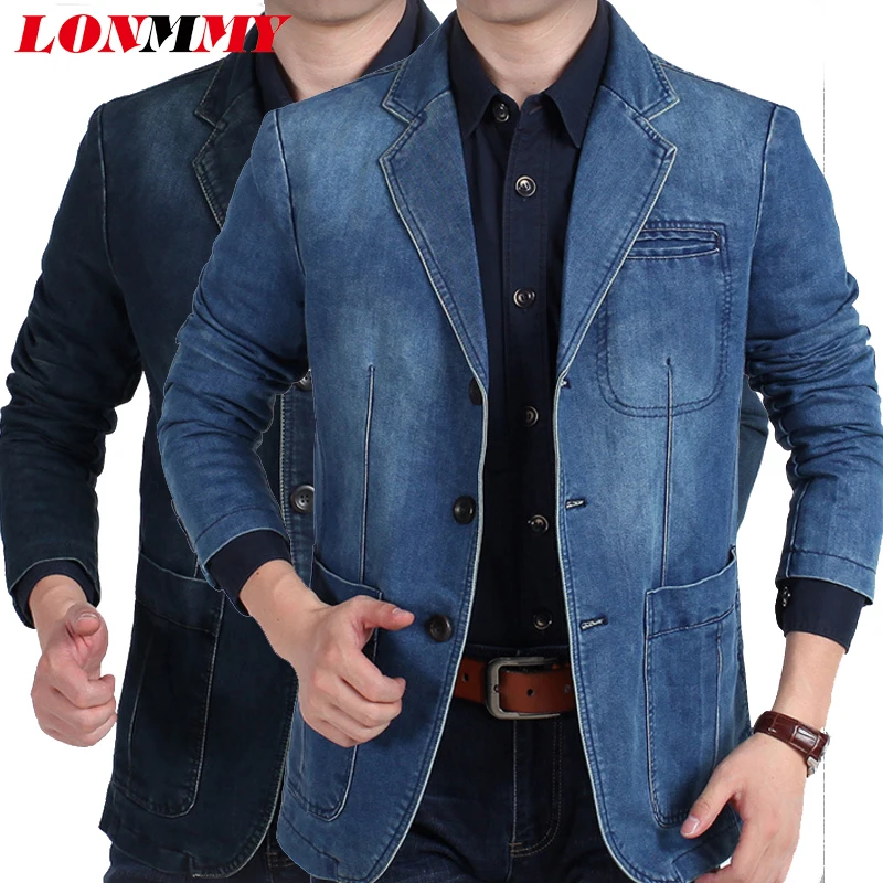 LONMMY M-4XL, джинсовая куртка, Мужской Блейзер, хлопковые костюмы для мужчин, ковбойский Блейзер, джинсовая куртка, Мужская куртка, брендовая повседневная одежда