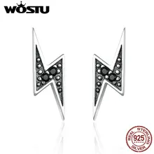 WOSTU 925 пробы серебро черный молния серьги гвоздики для женщин ювелирные изделия S925 подарок CQE156