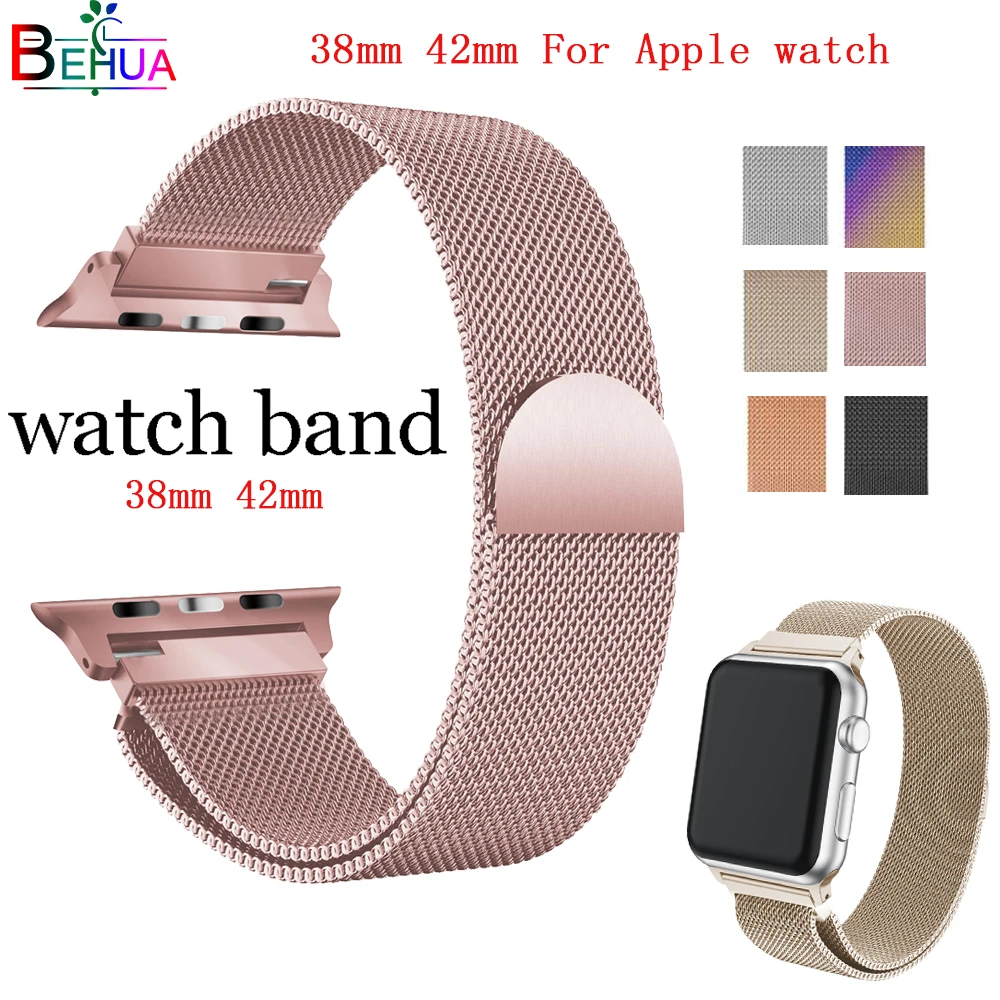 

Stainless Milanese Loop strap for apple watch band 38mm 42mm 40mm 44mm replace watchband+Connector for iwatch series 1/2/3/4