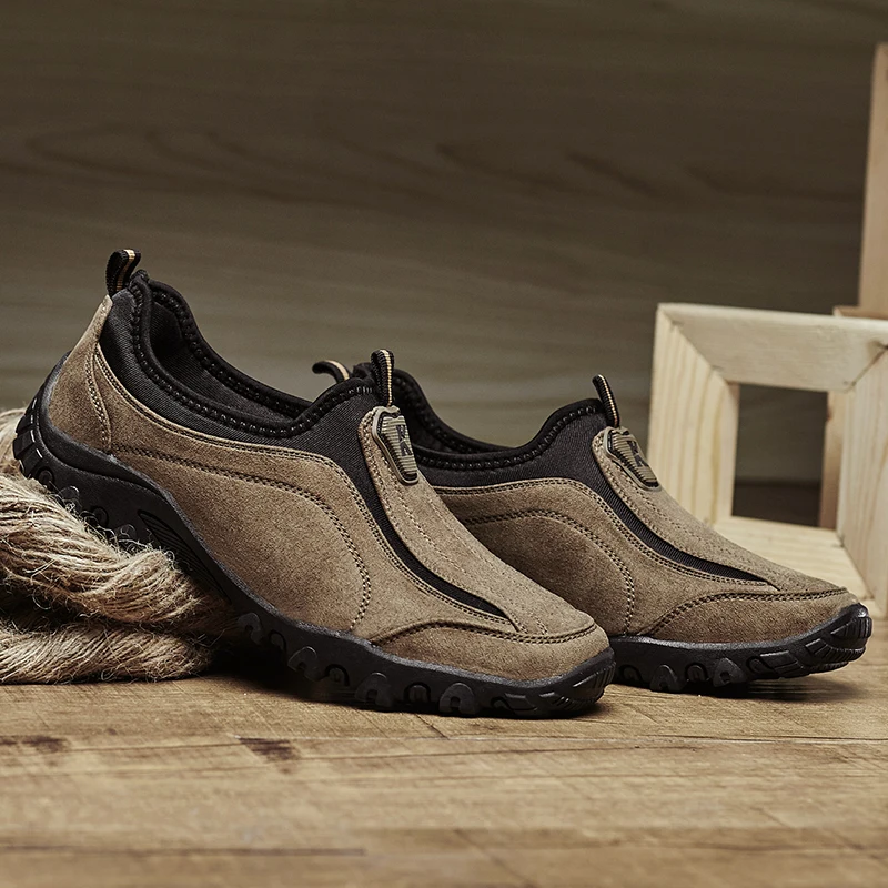 POOLOOP/Повседневная обувь без шнуровки для мужчин зимние уличные Прогулочные кроссовки теплые зимние ботинки с мехом мужские замшевые кожаные туфли непромокаемые