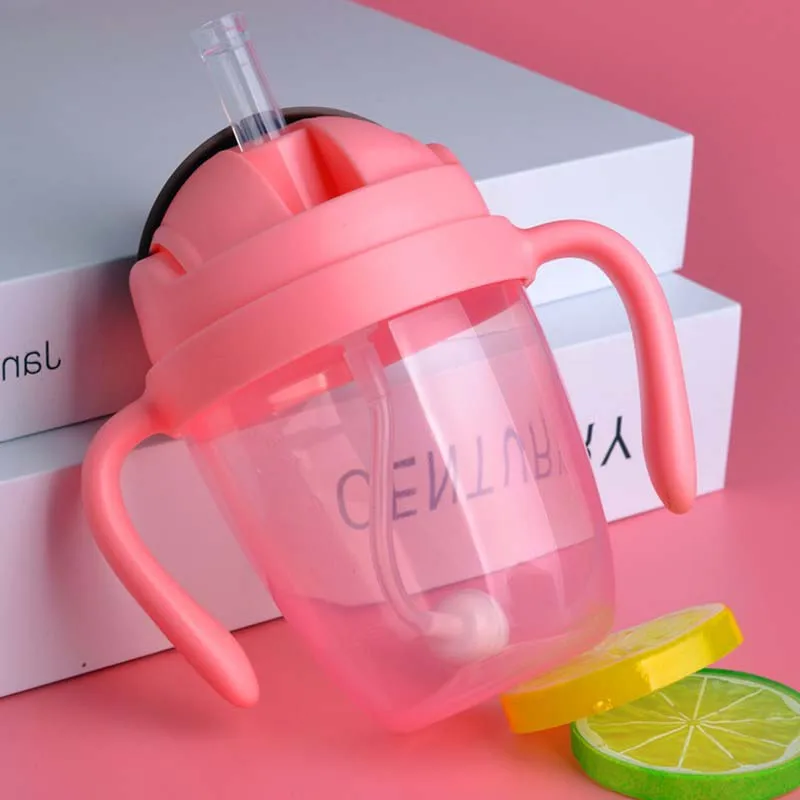 

Newborn Baby Feeding Cup 300ml Toddler Infant Kids Training Cup with Straw Children Learn Feeding Drinking Bottle with Handle