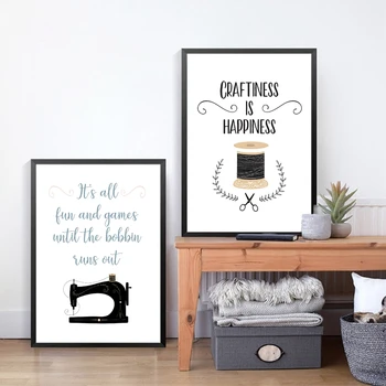 

Crafts Room Decor Sewing Art Picture Canvas Poster , Craftiness is happiness Crafts Quote Prints Sewing Room Wall Art Decor