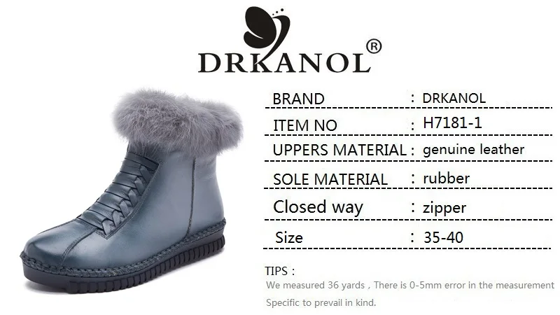 DRKANOL/женские ботинки из натуральной кожи ручной работы, ботильоны на плоской подошве с кроличьим мехом, женские зимние ботинки, зимняя