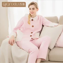 Зимний женский теплый женский пижамный комплект из овечьей шерсти, роскошная пижама в стиле пэчворк, Женский костюм с отложным воротником, пальто+ штаны, наивысшего качества