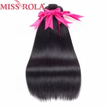 Miss Rola Hair Pre-Colored Peruvian Straight Hair Weave Bundles 8-26 Inch 100% Human Hair 3 Bundles Hair Extensions #1B Color