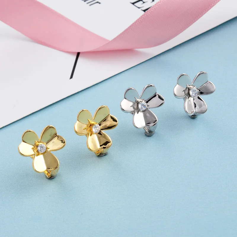 

zoziri 100% 925 sterling silver 3 clover leaf clip earrings Famous brand imitation jewelry for women girls three flower earrings