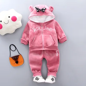 

2019 winter Toddler baby Girls warm velvet Clothes sets Keep Warm hoodies +Pants 2 pcs infants clothing Sets