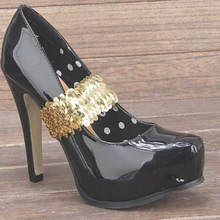 Модные Классические золотистые/Серебристые/черные туфли; аксессуары для обуви на высоком каблуке; блестящие эластичные Туфли с круглым носком и блестками