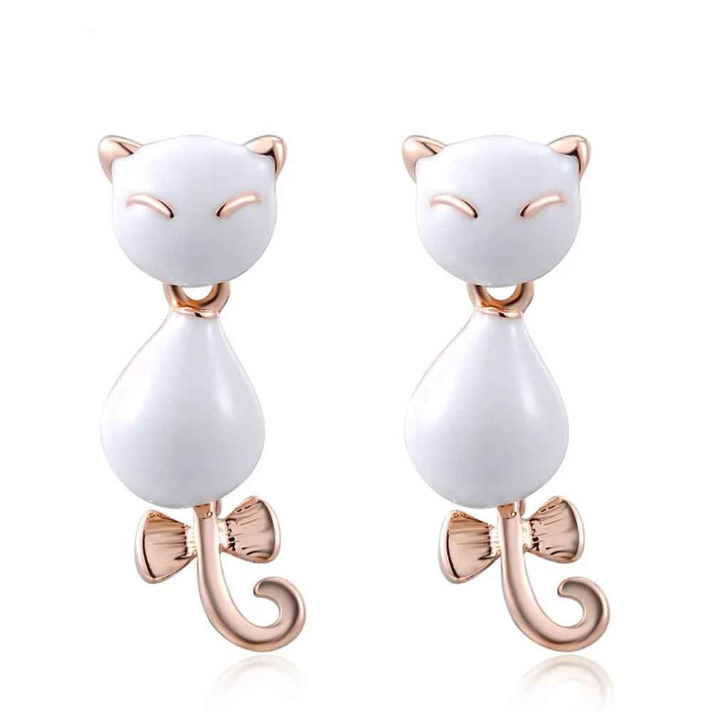 

New Fashion Brand Cute Cat Earrings For Women Gold Color White Oil Drip Ear Stud Earrings Elegant Jewelry Party