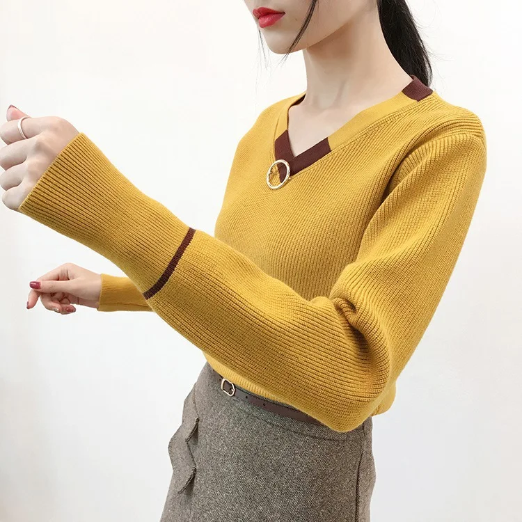2018 new autumn and winter Korean version of the V-neck loose thick long-sleeved shirt sweater sweater women sweaters 2018 new autumn and winter Korean version of the V-neck loose thick long-sleeved shirt sweater sweater women sweaters