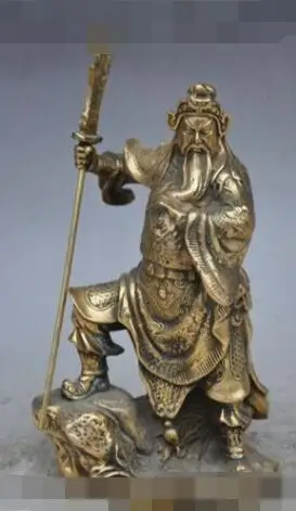 

S00083 9"chinese bronze copper Soldier Generals GuanGong Guan Yu Hold Knife God statue (B0413)
