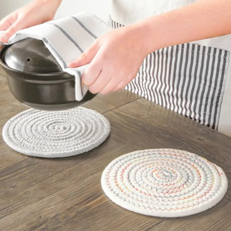 Handcrafted Cotton Woven Placemats Round Insulation Pads Cup Coaster