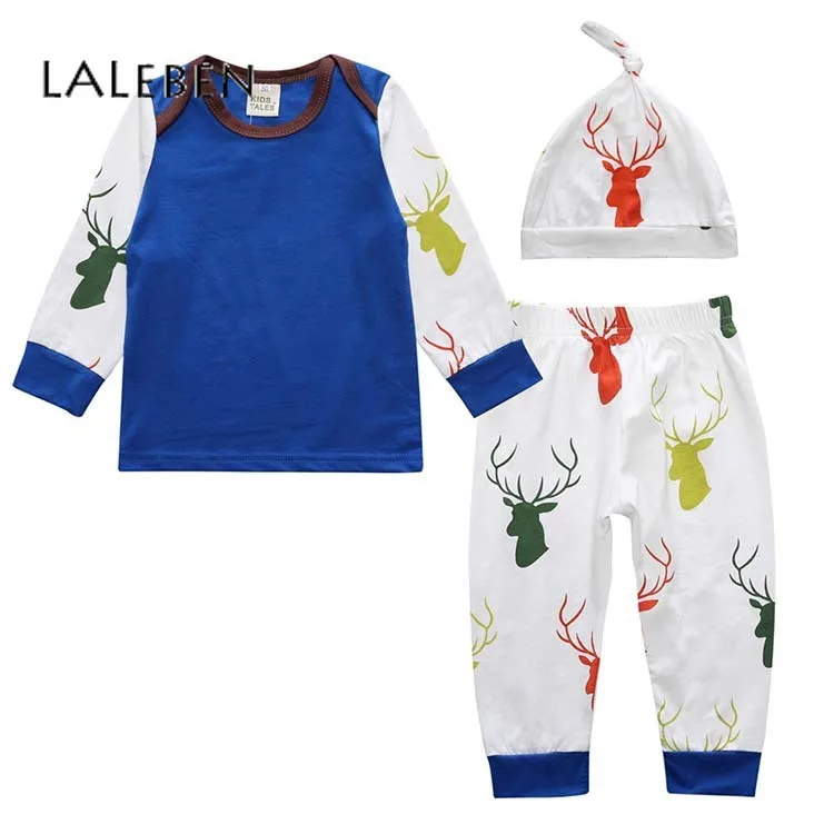 

Laleben 2019 Spring Autumn Children Wear Unisex Newborn Clothes Pullover Long Sleeve Printing Baby Suits with Baby Hat 3 Pieces