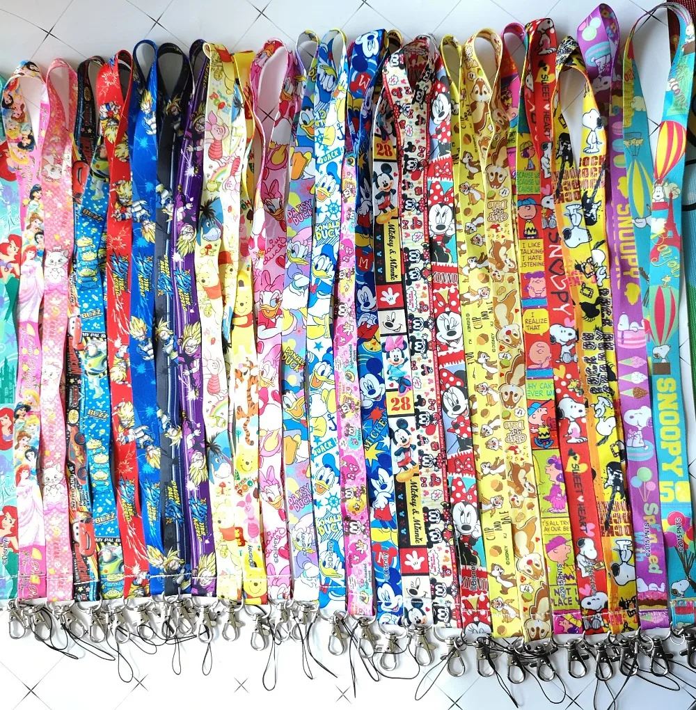 

10pcs Cartoon princess mickey minnie dogs bears Donald Duck Neck Strap Lanyard Mobile Phone Charms Key Chain ID Badge Key Chains