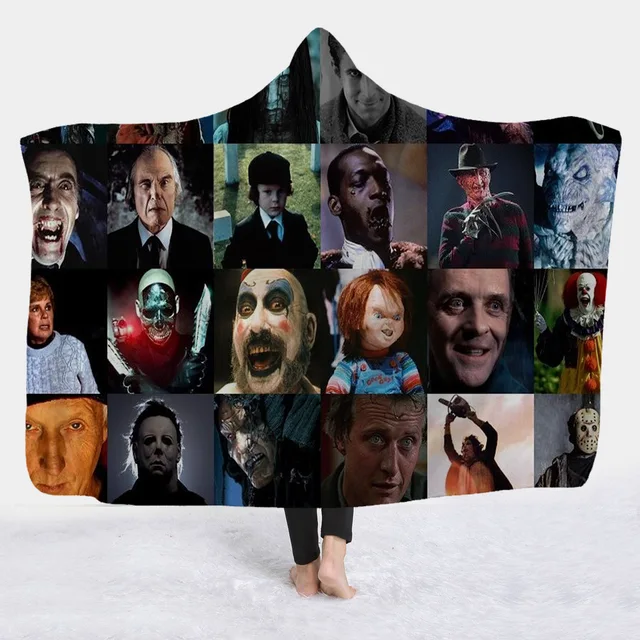 Horror Movie Character Hooded Blanket for Adult Gothic Halloween