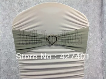 

Hot Sale Light Silver Spandex Bands / Lycra Band /Chair Covers Sash With Heart Shape Diamond Buckle For Wedding & Banquet