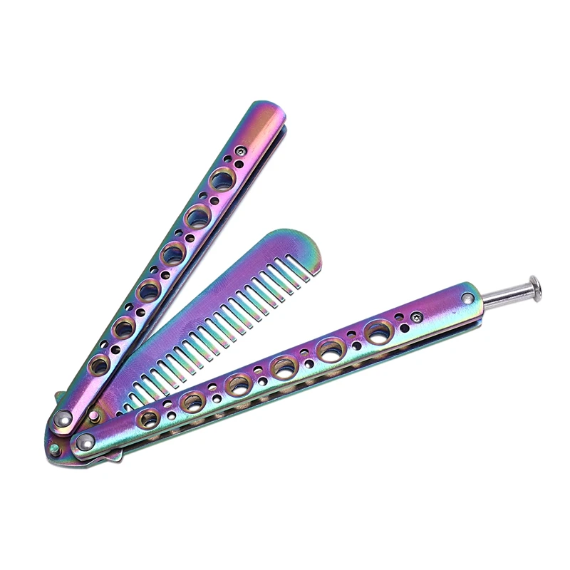 Foldable Stainless Steel Comb Hair Pomade Styling Butterfly Comb Hairdressing Knife Comb For Practice Beard& Moustache Brushe