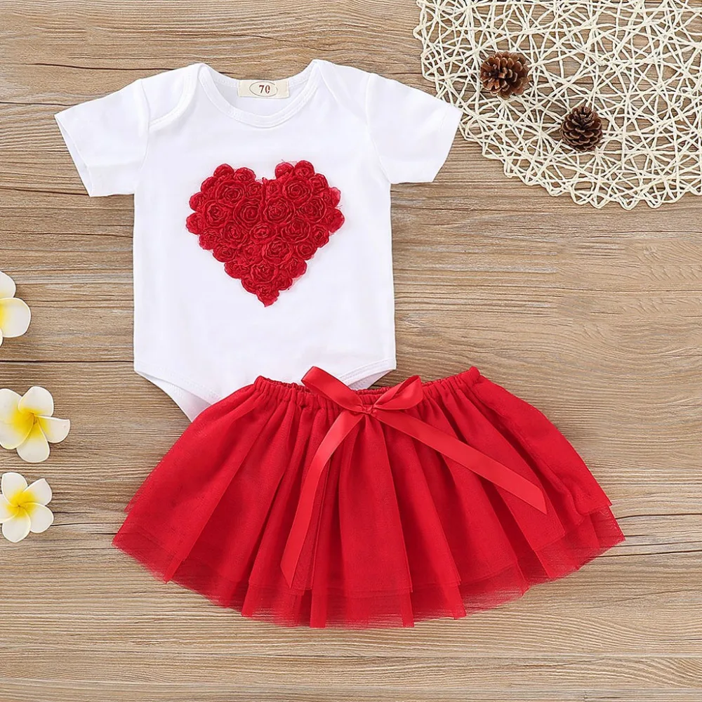 

Fashion baby girl clothes Short Sleeve Heart-Shaped Romper+Red Tutu Skirt Outfit baby clothes girl summer kiz bebek giyim