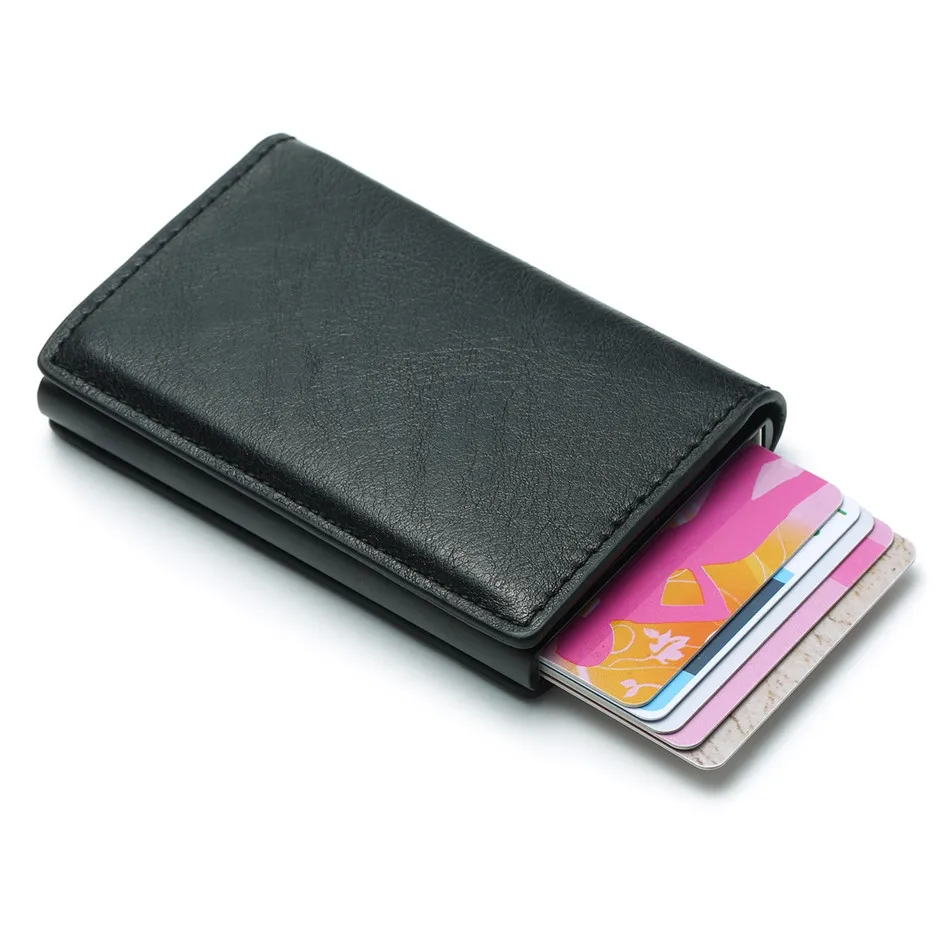 

FSINNLV New Metal ID Card Holder RFID Aluminium Alloy Credit Card Wallet Antitheft Automatic Pop Up PU Leather Card Case HB230